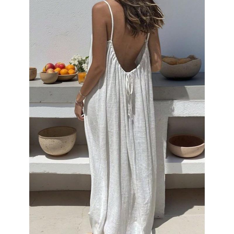 New Women's Suspender Coat Backless Loose Loungewear Dress