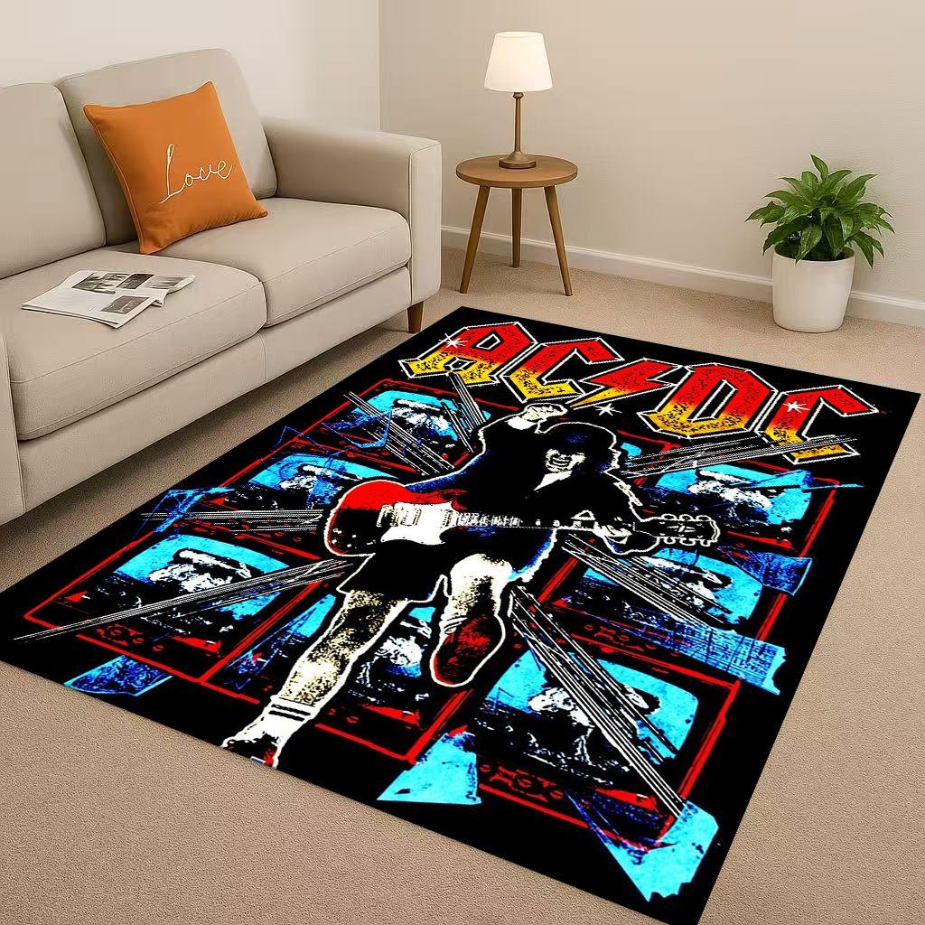 HD A ACDC Rock Band Brian Music Catoon Living Room Non Slip Area Rug Soft Carpet for Bedroom Playroom Sofa,Home Decor Doormat