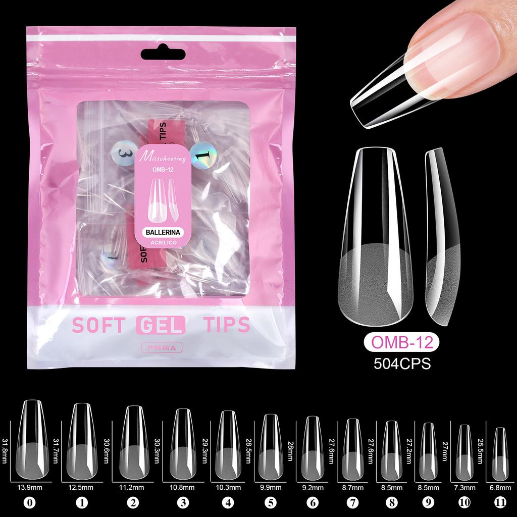 500pcs/bag Coffin False Nail Tips Clear Ballerina Stiletto Rounded Square Acrylic Fake Nails Extension System UV Gel Manicure