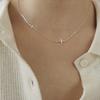 PANJBJ S925 Sterling Silver Korean Personality Glossy Cross Necklace Ladies Simple And Versatile Pendant Chain NecklacePANJBJ