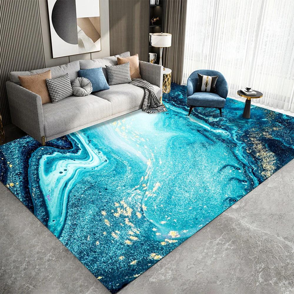 Marmorteppich für Wohnzimmer, nordischer abstrakter tiefblauer Goldbereichsteppich, Wohnzimmer, Schlafzimmer, Nachttischmatte, luxuriöser Heimdekorationsteppich