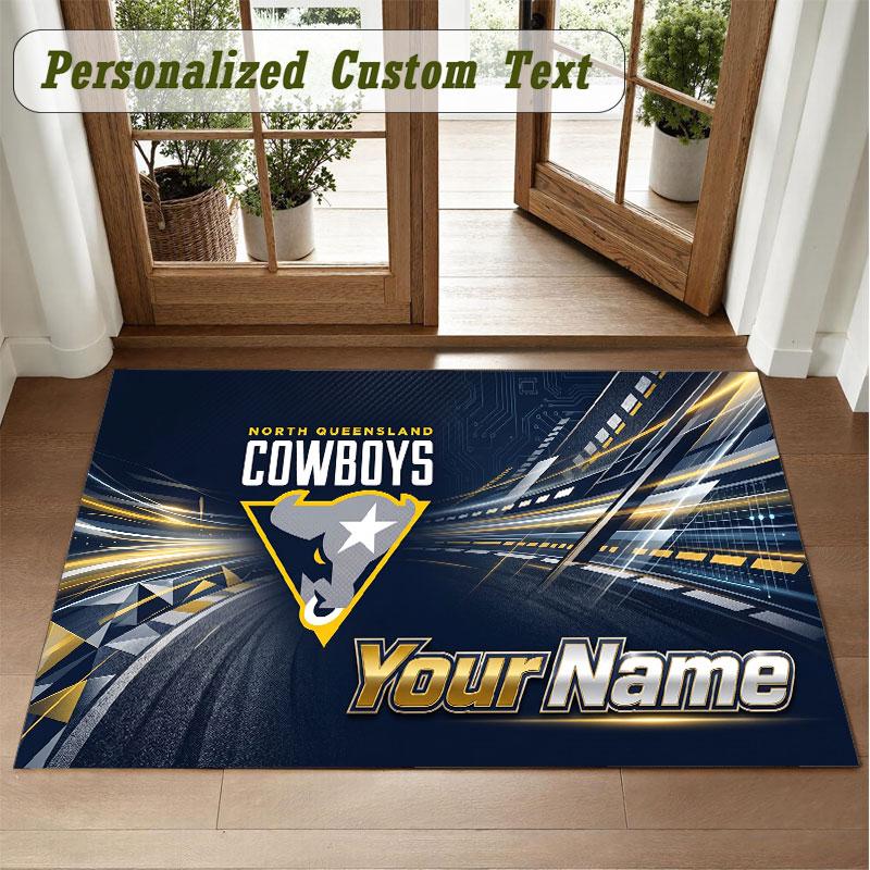 Crystal Velvet Square Rug Custom NameNorth Queensland Cowboys Pattern Non Slip Home Floor Decor Rug