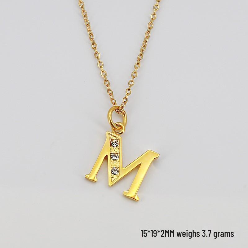 18K Gold Plated Titanium Steel Initial Pendant Necklace with Diamond Accent for Women 18K