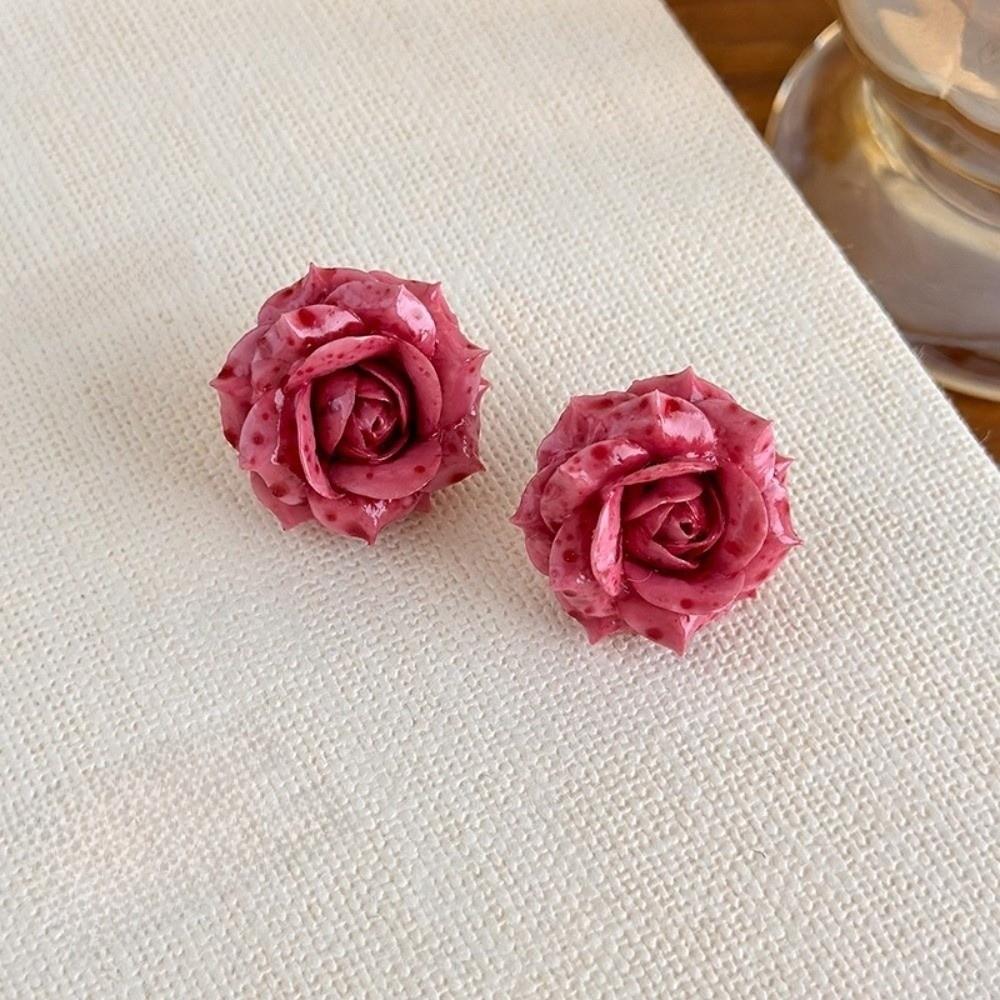 Sweet Artificial Rose Earrings Resin Retro Preserved Flower Earrings Unique Delicate Craftsmanship Romantic Ear Hooks