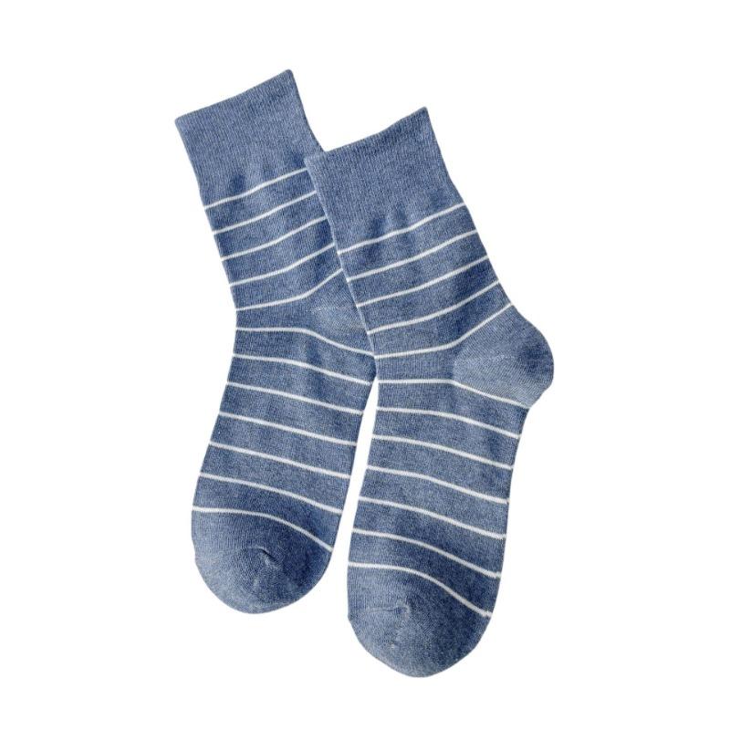 

Женские весенне-осенние новые классические полосатые носки из дышащего хлопка в стиле колледжа 1 pair джинсовый синий
