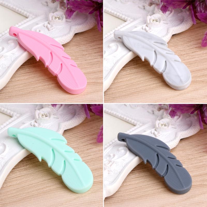 Nursing Feather Pendant Baby Teether Silicone Soother Chew Toy Teething Necklace