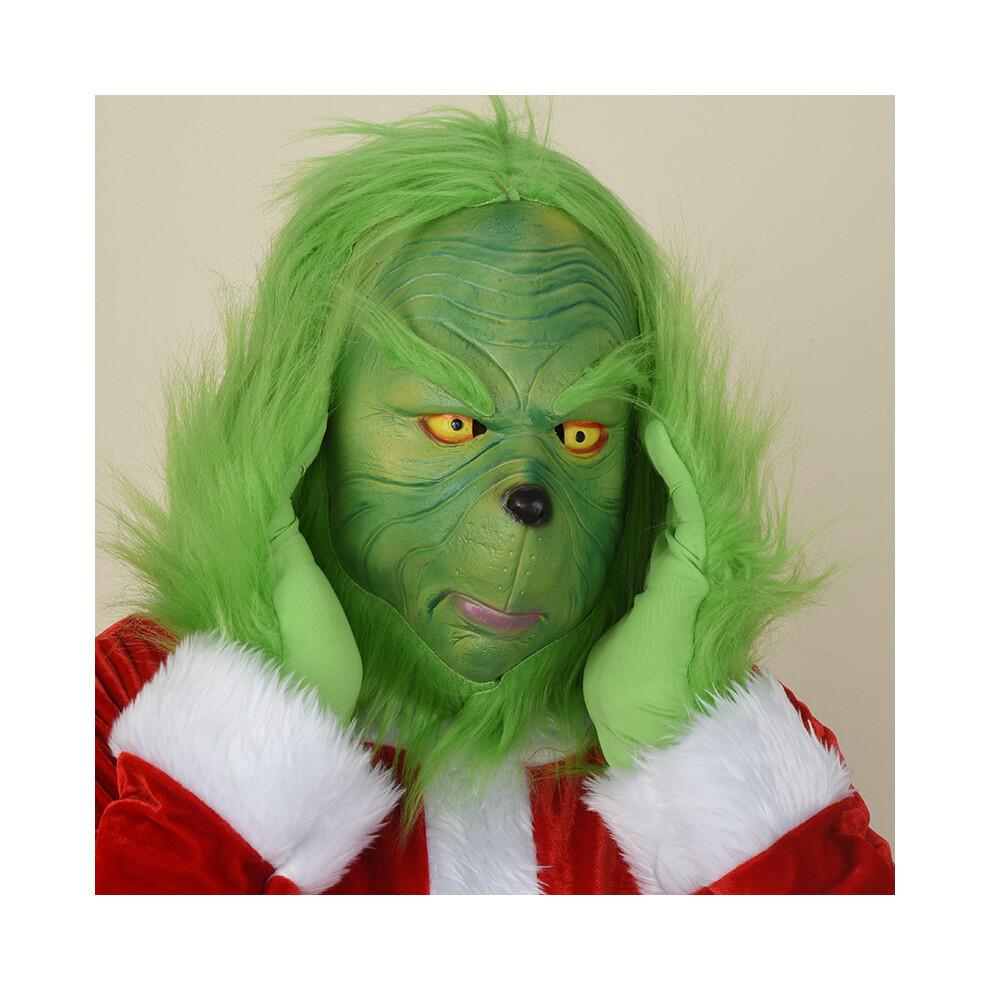 (Child-130cm) Grinch Costume Halloween Christmas Santa Cosplay Scary Green Hair Monster