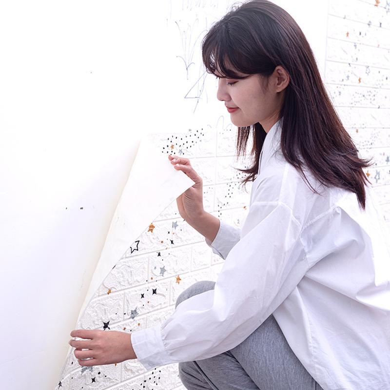 70*77cm 3D Self-Adhesive Waterproof Printed Brick-Pattern Wallpaper Living Room Bedroom Decor Removable Wall Sticker DIY Wall Covering