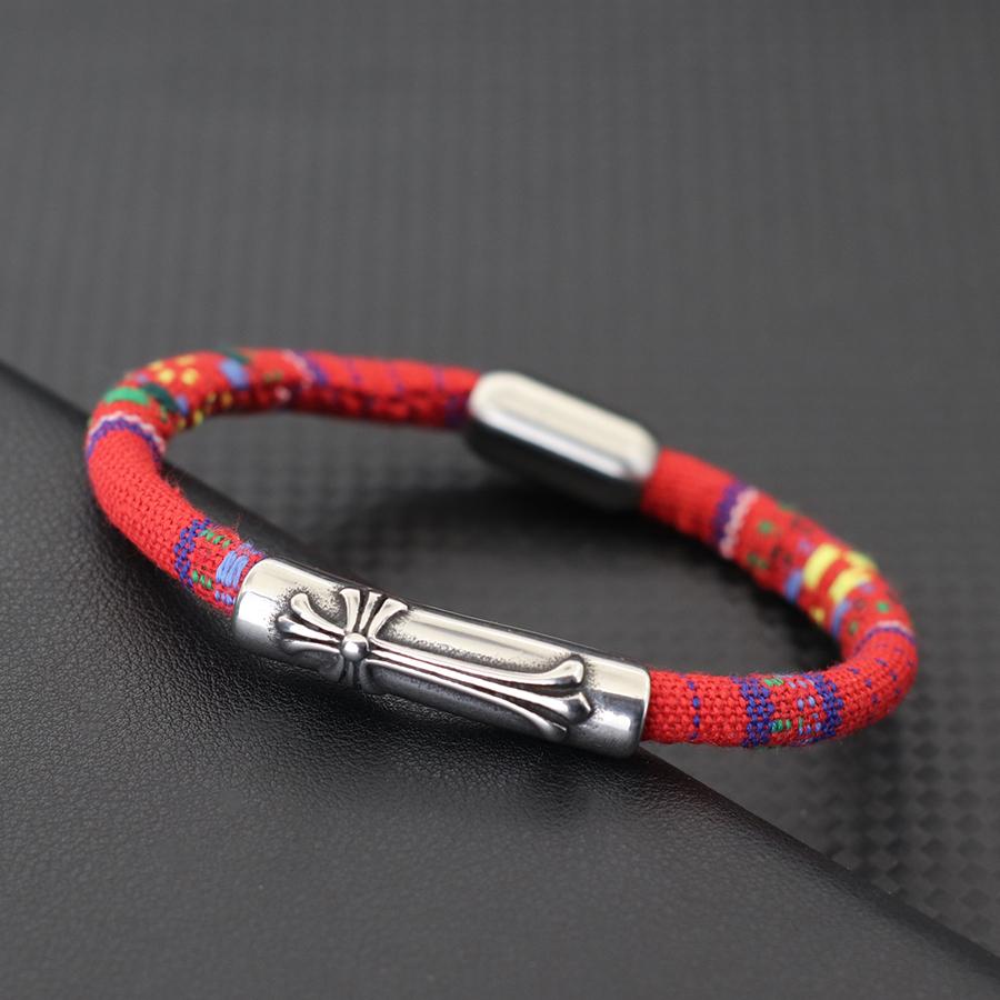 Brățară Cruce Gotică Brodată Față-Verso Stil Boho Etnic Multicolor Frânghie din Pânză Curcubeu Bijuterii Prietenie pentru Bărbați Femei