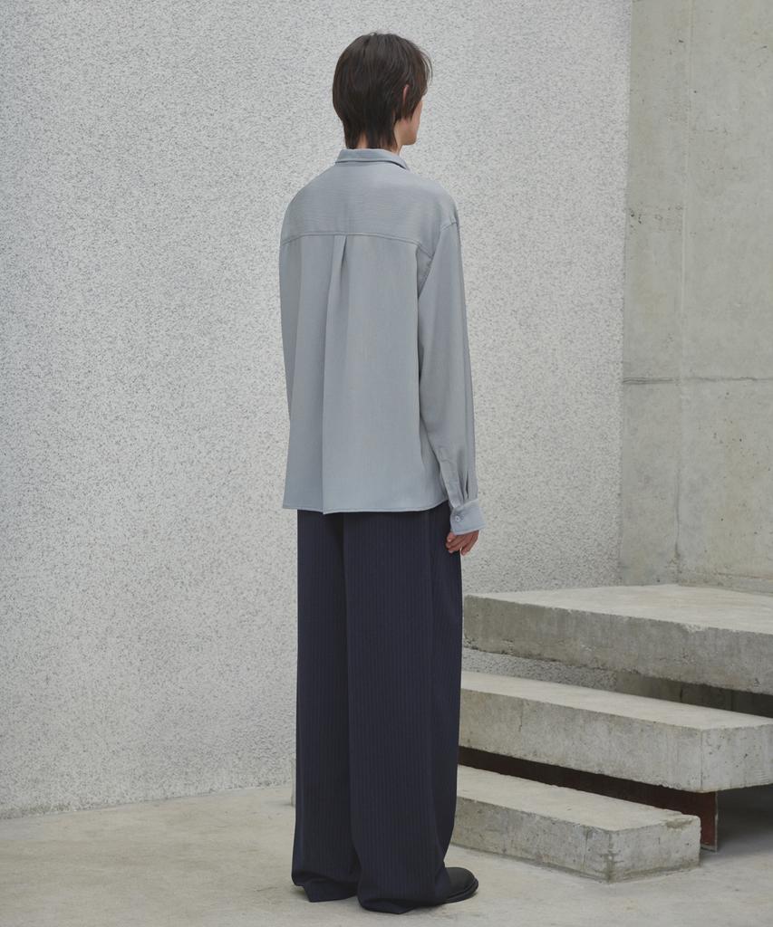 GLW Double-Pleat Wide Striped Slacks Navy