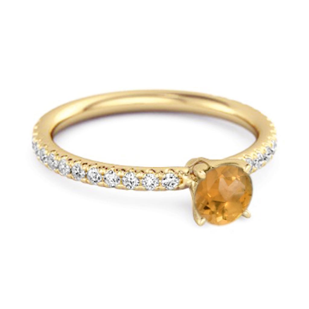 Citrine Round Soliatire Ring - 925 Sterling Silver Gold Vermeil