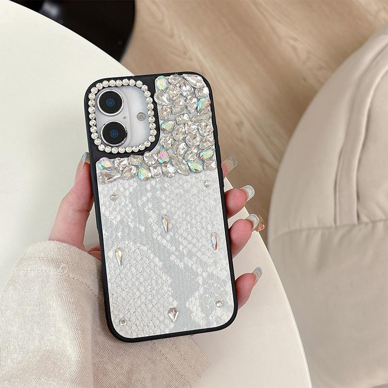 

Diamond Luxury Leather Snake Skin Texture Phone Case for IPhone 17 Promax Hard Case for Apple 16 Socialites 15 For iPhone 17Promax