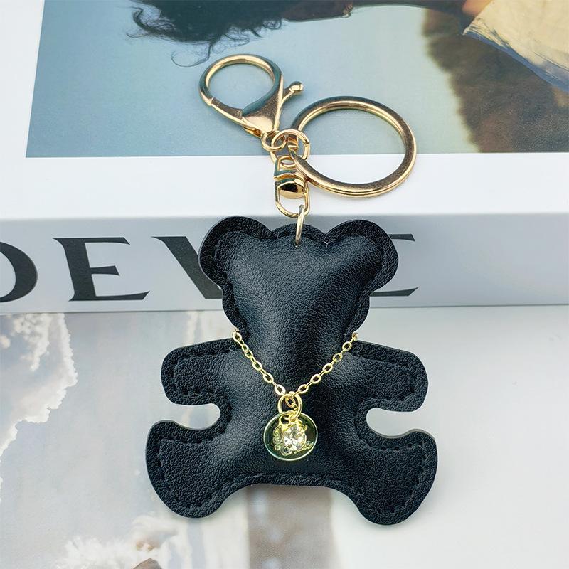 Bear Necklace Cartoon Pendant Leather Cotton Filled Teddy Bear Keychain Small Pendant Cute And Simple