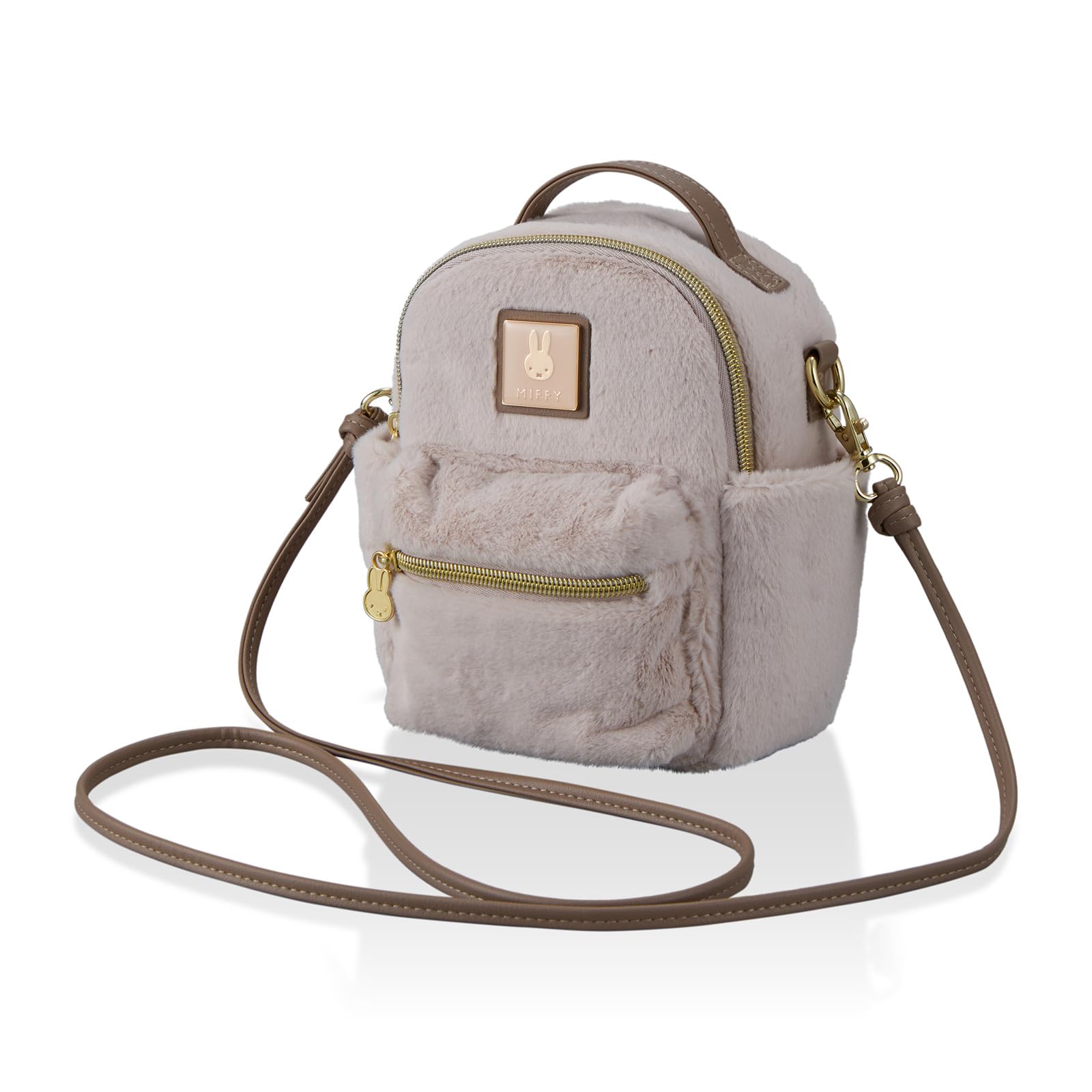 

Миффи меховая горизонтальная мини-сумка на плечо 6094 B304. Розово-бежевый мех