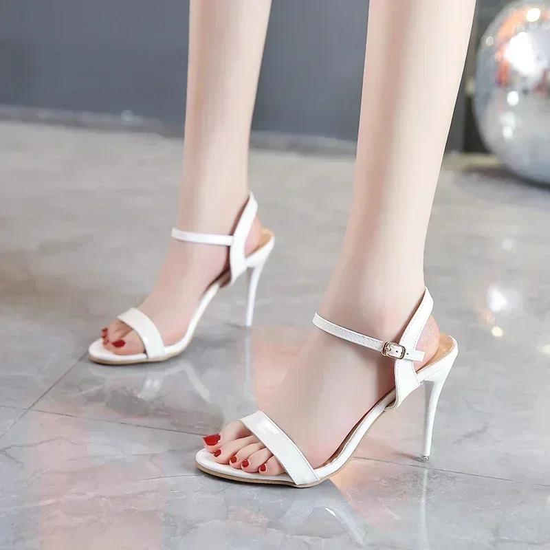 Fashion Large Size 45 Women's Sandals 2024 Summer High Heels Fashion Open Toe Sandals Buckle Party Shoes Sexy Thin Heels Wedding Shoes