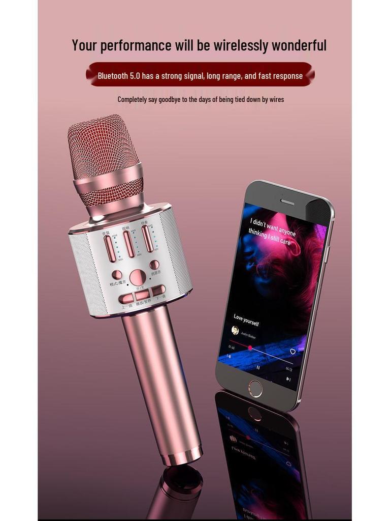 Wireless Bluetooth Mobile Microphone & Speaker for Home Karaoke with Built-in Sound Card