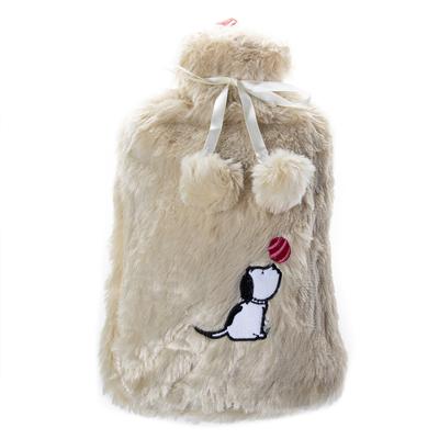 Dogs Beige Hot Water Bottle with Soft Plush Cover, 2 L.