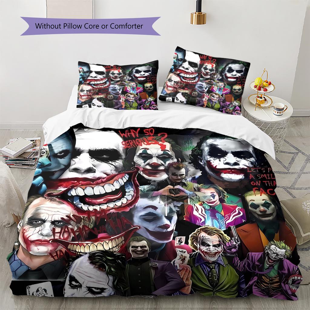 Joker Clown Pattern Bedding Quilt Set Quilt Cover Pillowcase Home Decoration Gift (1 * Duvet Cover + 2 * Pillowcase, Without Core)