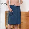 Baderock für Herren, Handtuch mit Tasche, Korallenfleece, schnell saugfähig, verstellbare Taille, Knopfverschluss, Handtuch, Wickeltuch, Saunatücher, Wickelmantel für Fitnessstudio, Spa, Strand