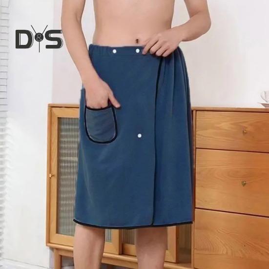 Baderock für Herren, Handtuch mit Tasche, Korallenfleece, schnell saugfähig, verstellbare Taille, Knopfverschluss, Handtuch, Wickeltuch, Saunatücher, Wickelmantel für Fitnessstudio, Spa, Strand