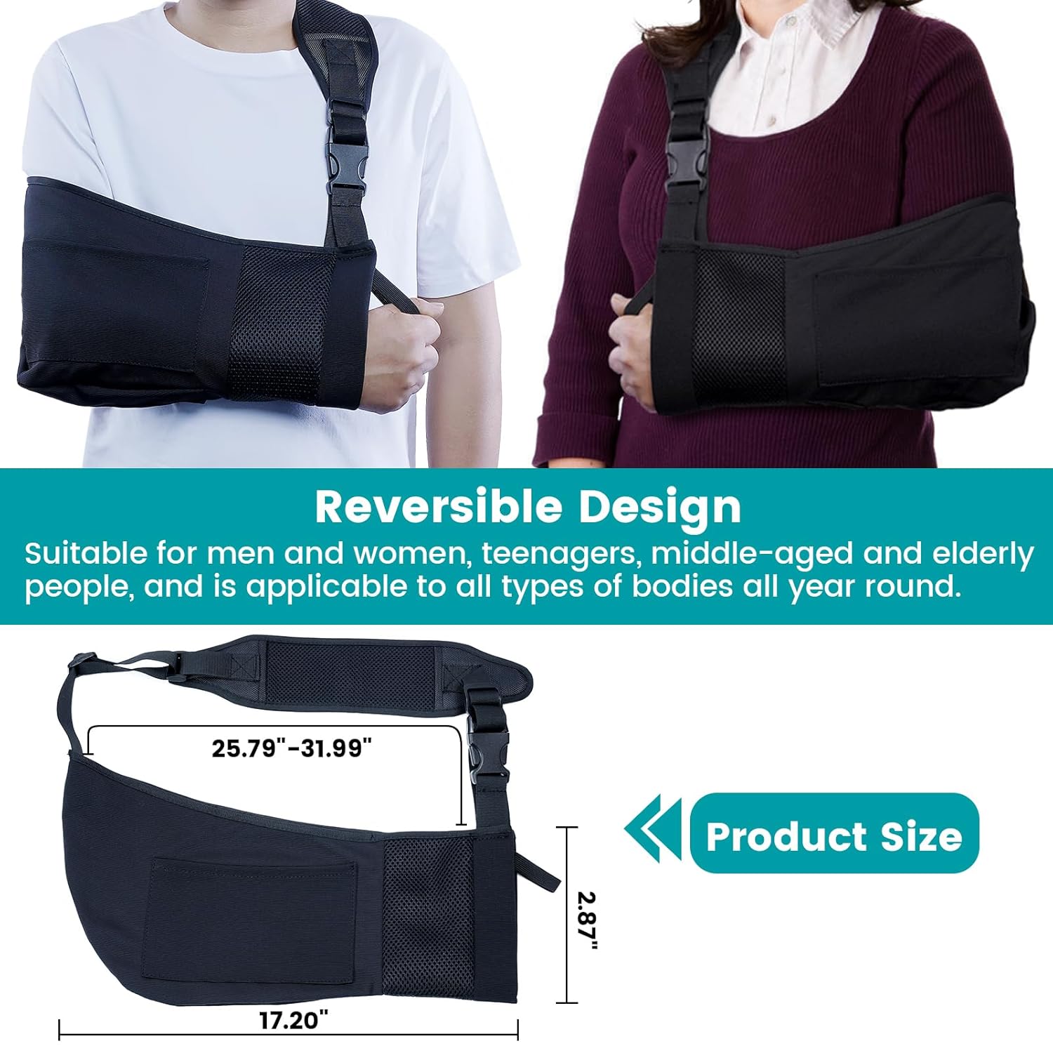 Arm Sling Shoulder Injury Immobilizer, Rotator Cuff Support Brace with Adjustable Padded, Shoulder Brace for Women and Men, Support Brace for Rotator