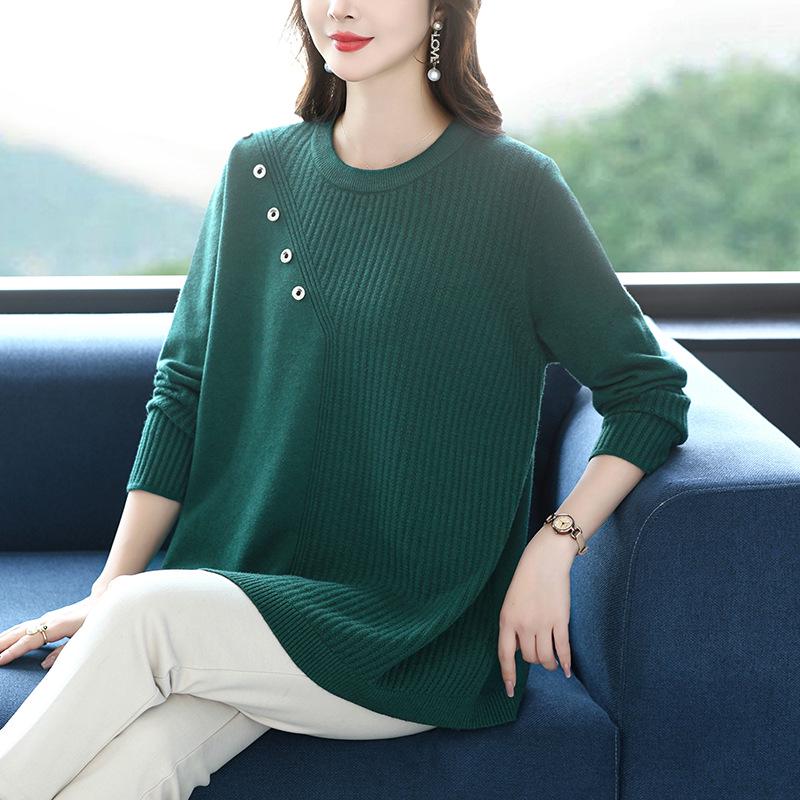 2025 A-line Plus Size Belly-Covering Knit Sweater: Autumn/Winter Fashionable Mid-Length Inner Wear for Moms