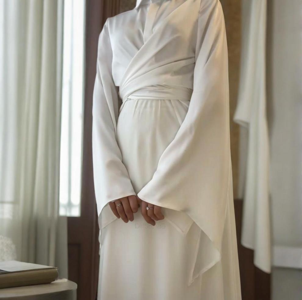 2025 Autumn European & American Satin Shirt and Bodycon Skirt Set with Flared Sleeves and Turn-Down Collar for Women