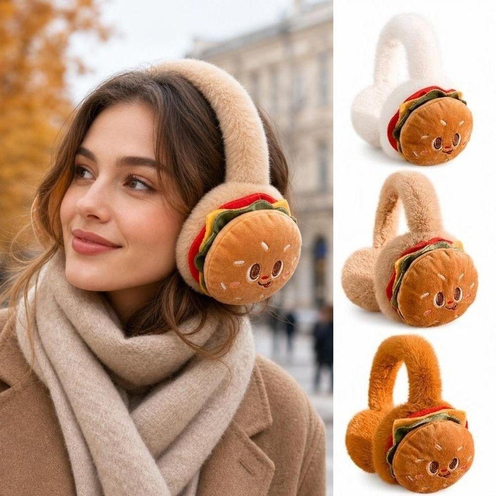 Cartoon Fluffy Ear Warmers Faux Fur Burger Earmuffs Kawaii Fuzzy Ear Covers Winter Outdoor