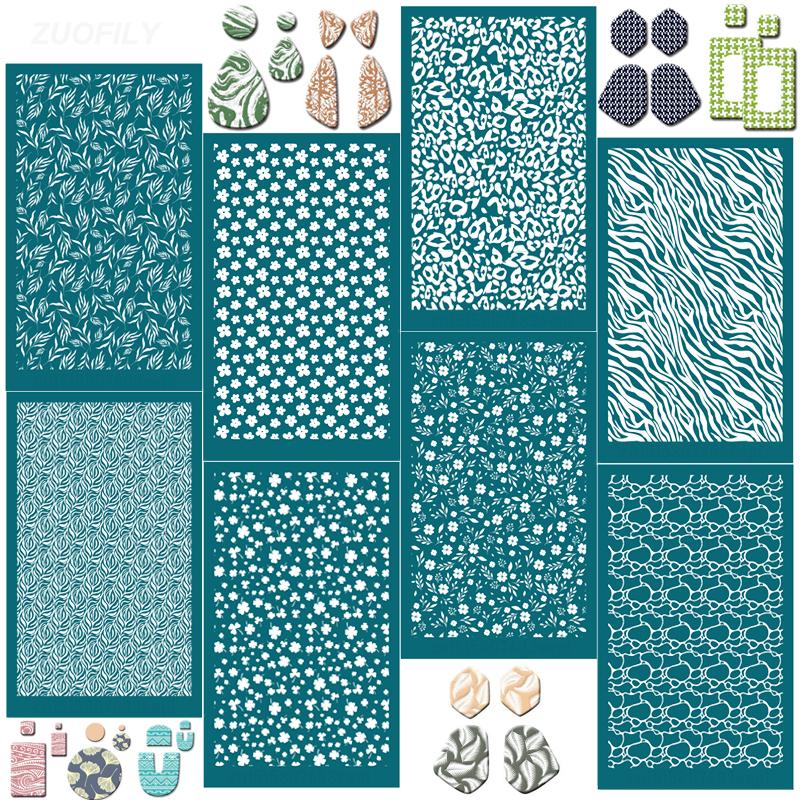 New Flower Silk Screen Stencils Reusable Silkscreen Print Kit for Printing Clay Stamps Polymer Clay Tool Jewelry Earrings Making