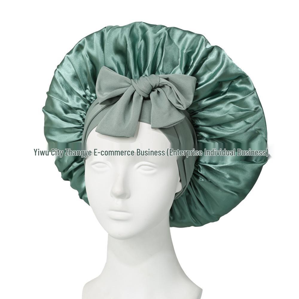 Satin Ribbon Round Silk Sleep Cap with Bowknot: Wide Brim Hair Care and Bath Hat