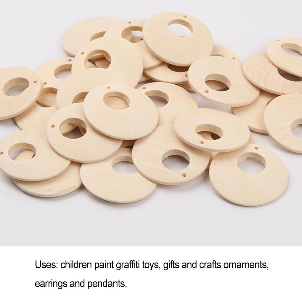DIY Wood Pieces Unfinished Jewelry Making Blank Pendant Hollow Round Decoration Crafting Handmade Ornament Accessories