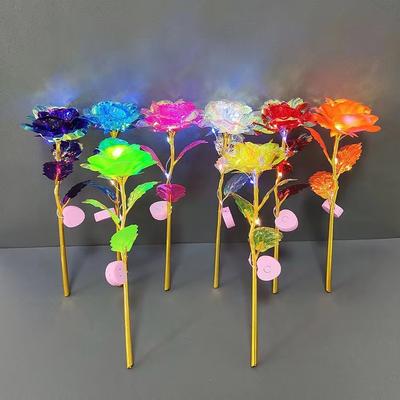 2pcs Led Valentine's Day Mother's Day Gift 24K Foil Plated Roses Artifical Flowers Wedding Decor Lighting Roses Creative Gift