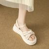 thick-soled bow-tie sandals female summer new fairy wind pearl one-word buckle with muffin beach sandals