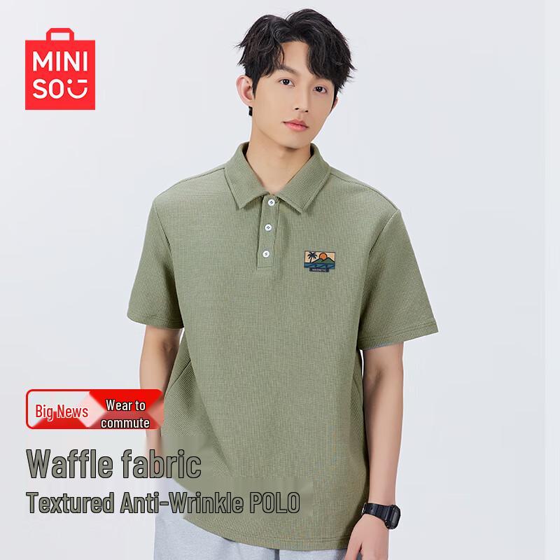 MINISO Men's American Style Waffle Knit Polo Shirt
