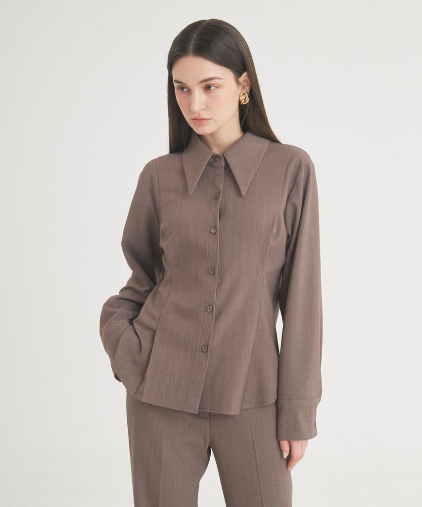 THEFRHT Wool Stripe Pintuck Shirt (Brown)