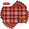 4/6pcs Festive Red and White Buffalo Plaid Christmas Placemats - 12x18 Inch, Polyester Table Mats with "Believe" Design, Ideal for Holiday Dining