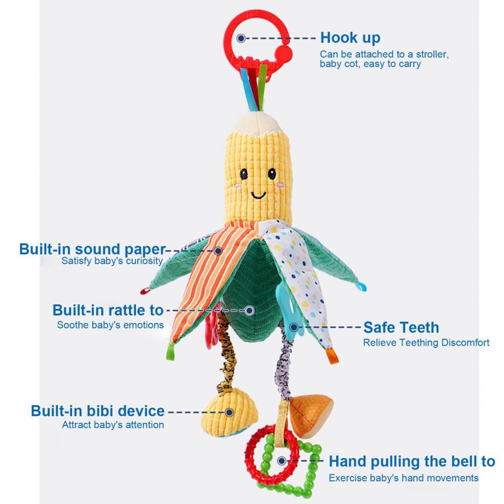 צעצועי רעשן עגלת תירס בננה בפלאש תליית מיטת תינוק מיטת פעילות טבעת פעמון עם קמט צעצועי מושב בטיחות לרכב לתינוקות 0-12 חודשים
