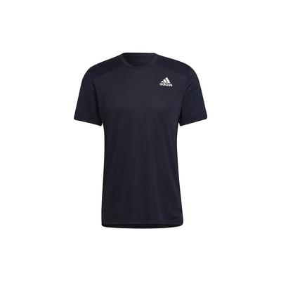 Solid Color Logo Crew Neck T-Shirt Men Tops Ink-Blue HB7465