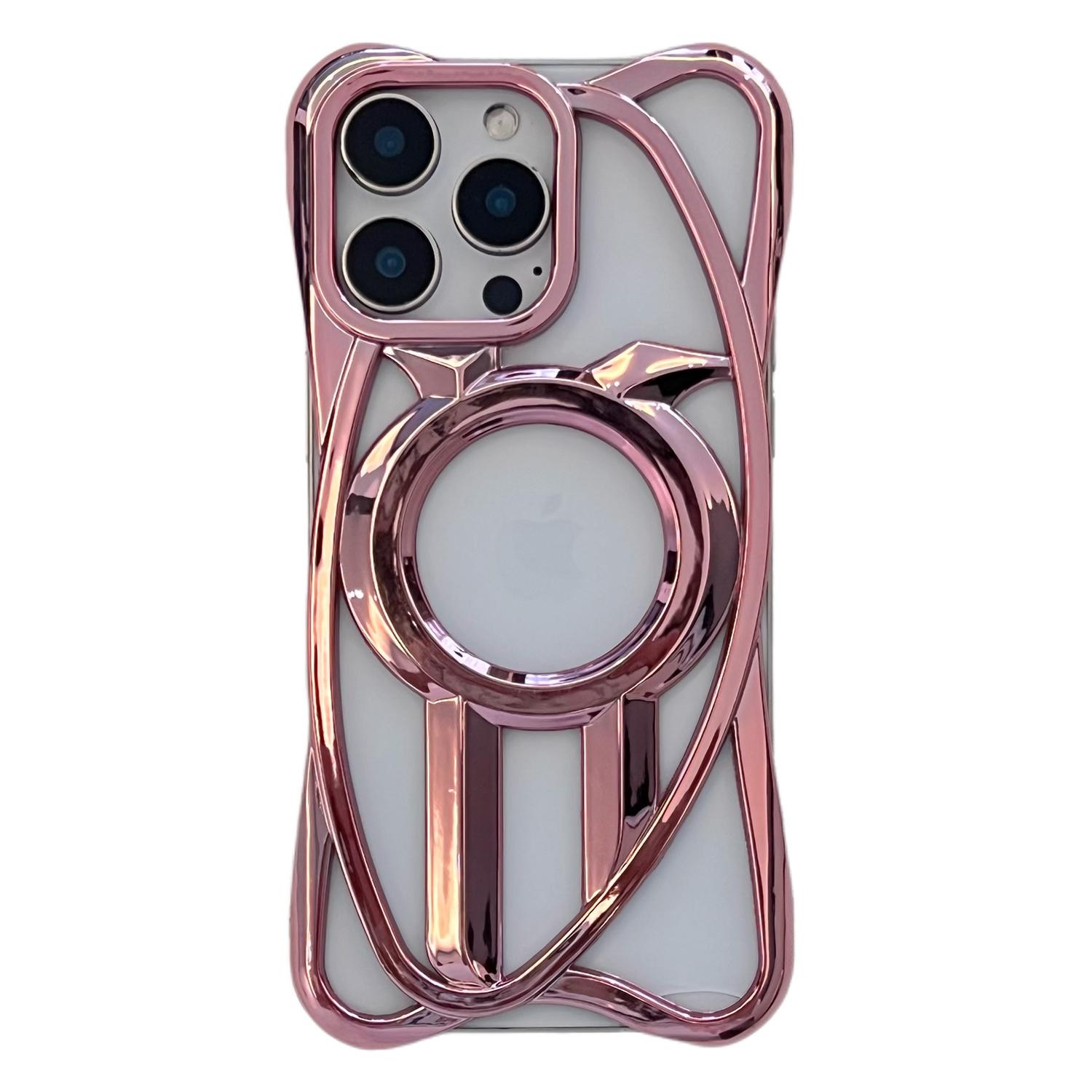 

For iPhone 16 Pro Case Compatible with MagSafe Frameless Electroplated Hollow Design TPU Phone Cover Rose Gold