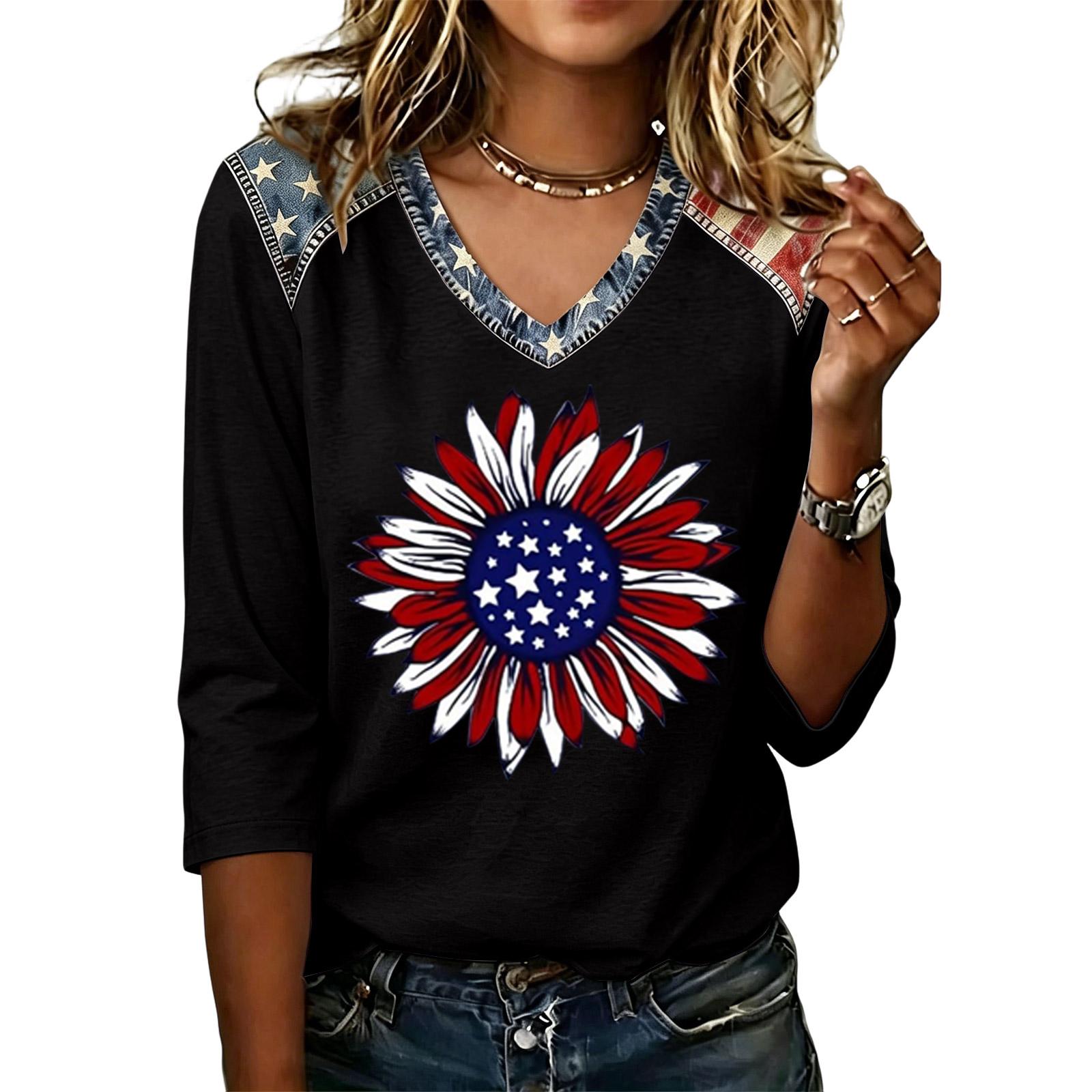 Long Sleeve Shirts for Women Womens Long Sleeve Tops Womens Long Sleeve T Shirts Long Sleeve Going Out Tops for Women V Neck Casual Printed Tee M чёрный
