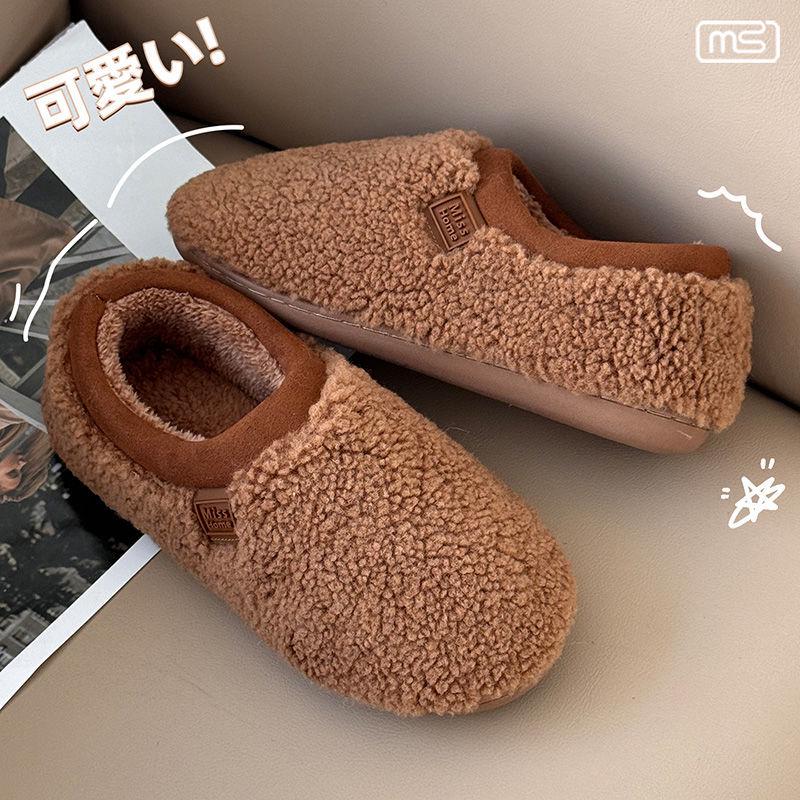 

Женские и мужские плюшевые хлопковые тапочки - закрывающие пятку, теплые для осени/зимы 2025, идеально подходят для ношения в помещении 40-41 (fits 39-40) коричневый