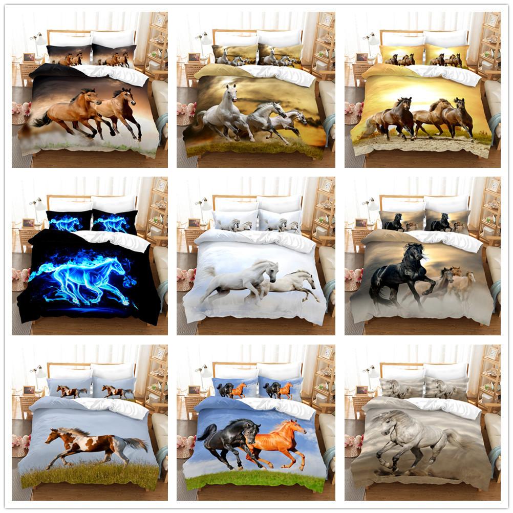 Animal Galloping Horse 3D Digital Printing Three-Piece Set, Home Textile Quilt Cover Pillowcase Two-Piece Set
