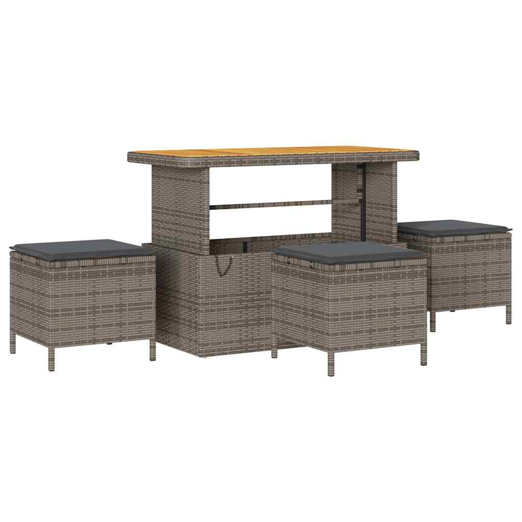 Garden Dining Set Gray Poly Rattan