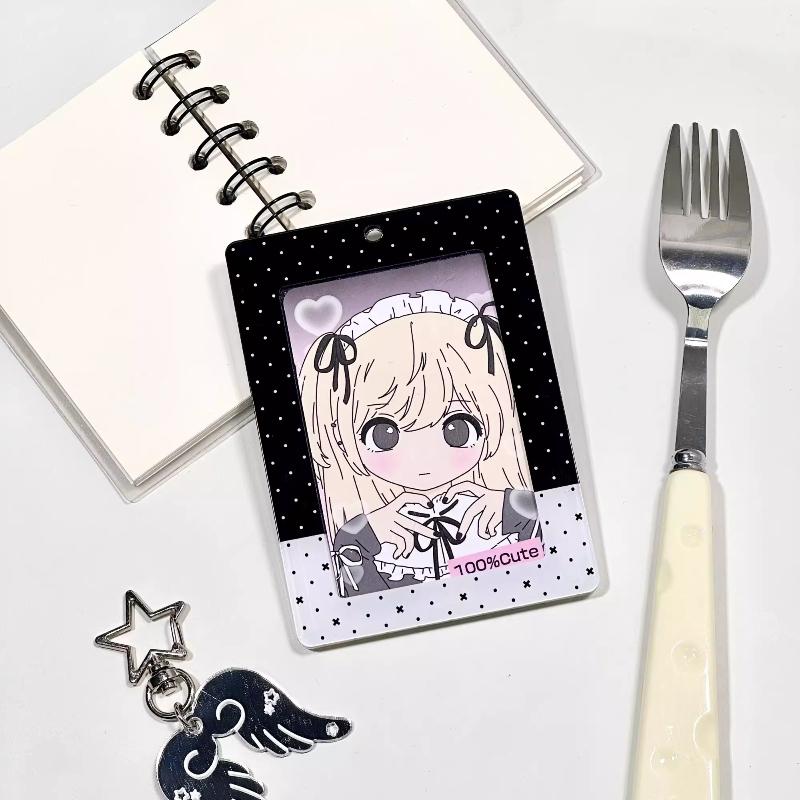 Akrylfotoram med prickar med hållare Retrostil Korthållare 3 tum Kpop Fotokort Skyddsfodral Fotokortsfickor Ny