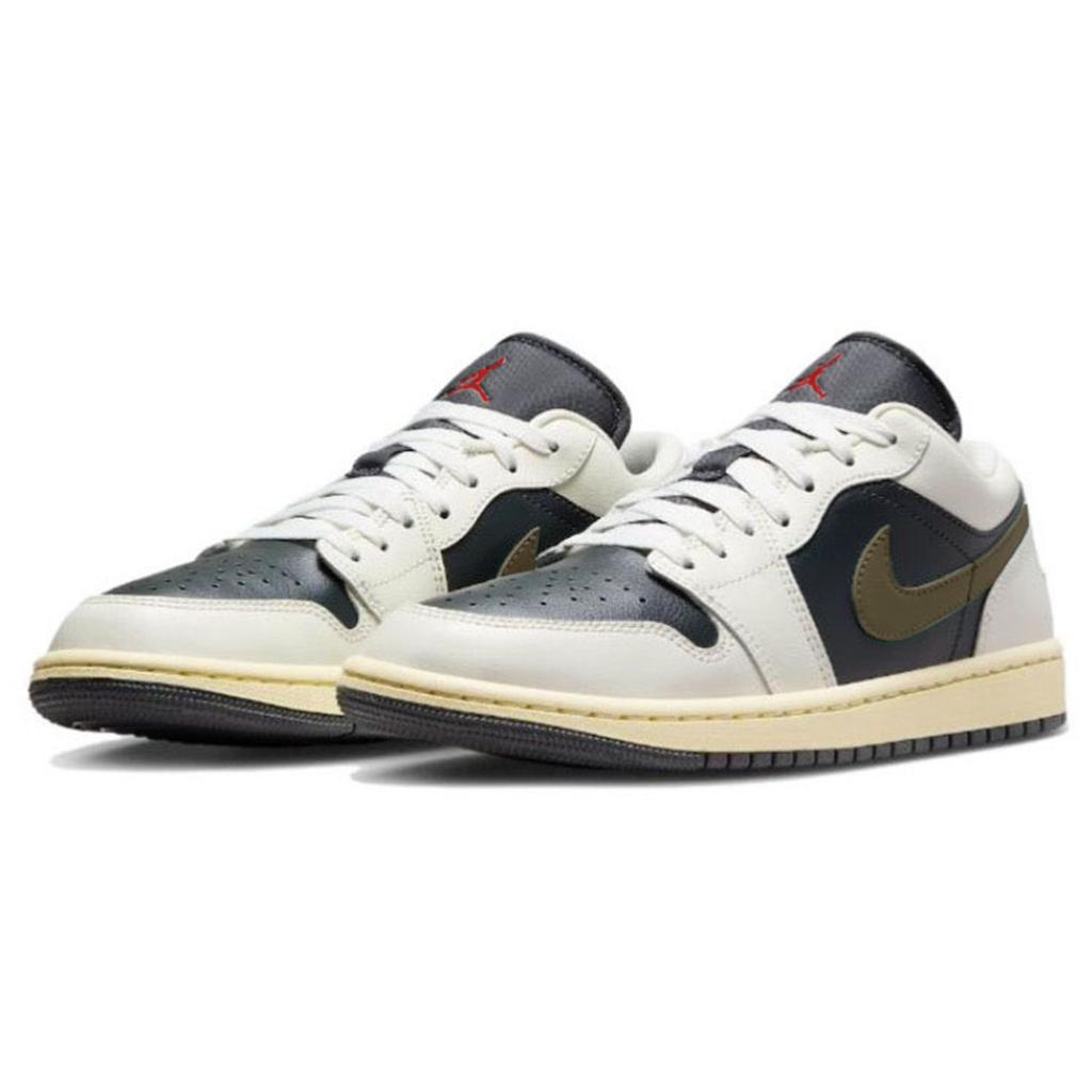 Jordan Air Jordan 1 Slip Resistant Abrasion Resistant Low Top Vintage Basketball Shoes Women's Black White Green DC0774-001(Team176-AJ1)