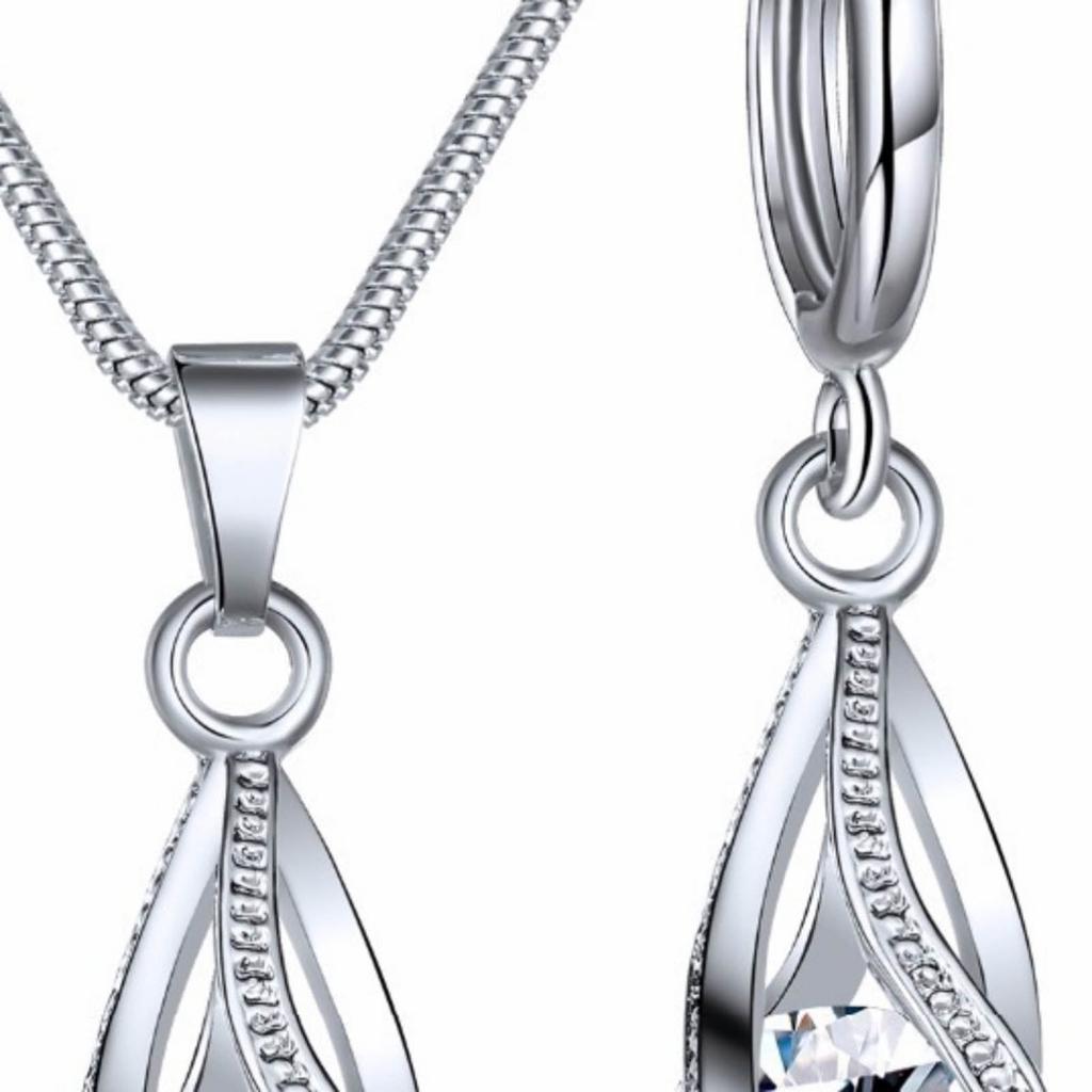 Ohrring-Halsketten-Set Einfache Modische Silberne Ohrring-Halskette für Hochzeiten Jubiläen Partys