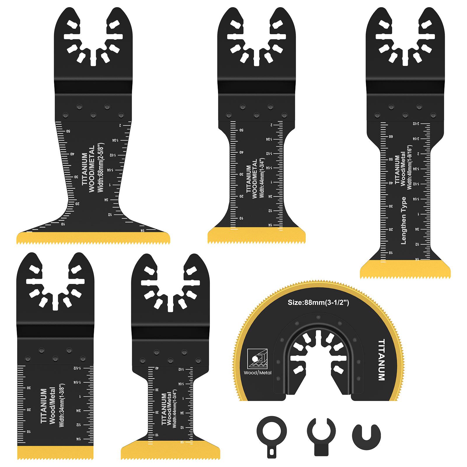 

6Pcs Oscillating Saw Blades Bi-metal Titanium Coated Multitool Blades Wear Resistant Oscillating Blades Fast Cutting Saw Blades
