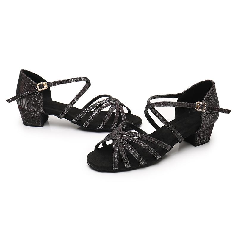 Child Girls Ballroom Dance Shoes Latin Salsa Dancing Shoes Cross Strap 3.5cm Heel