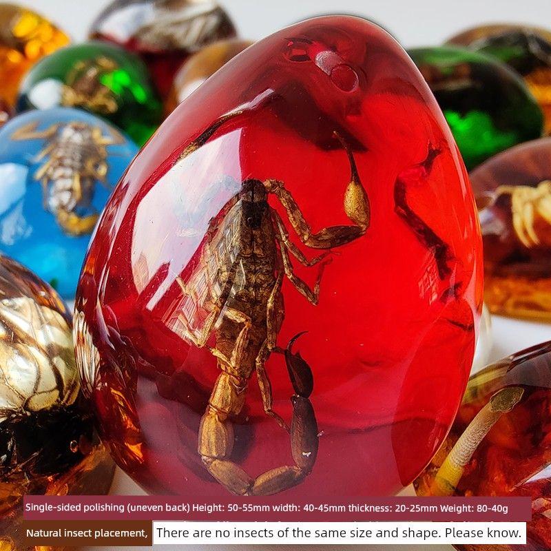 

Кулон из янтаря с насекомым, Натуральный образец бабочки, Янтарное ожерелье с насекомым и червем, Подвеска с животным, Детские подвесные украшения Single-sided polished red-pepper scorpion