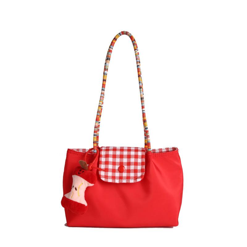 

New red plaid handbag Lazy commuter tote bag to work One shoulder hand carry canvas bag single package красный